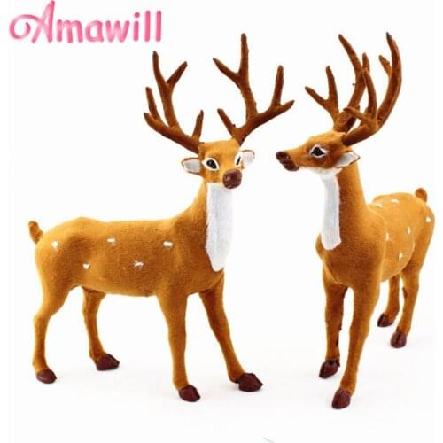 Amawill 15/20/24cm White Gold Simulation Deer Christmas Decorations Xmas Tree Hanging Ornament Props Reindeer Toys Gifts 7D