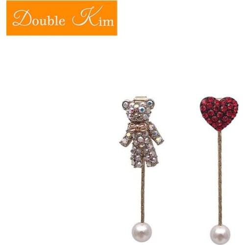 Loving Bear Pearl Asymmetry Earrings Alloy Material Inlaid Zircon Prevent Allergy EarringsFashion Trendy Women Jewelry Gift
