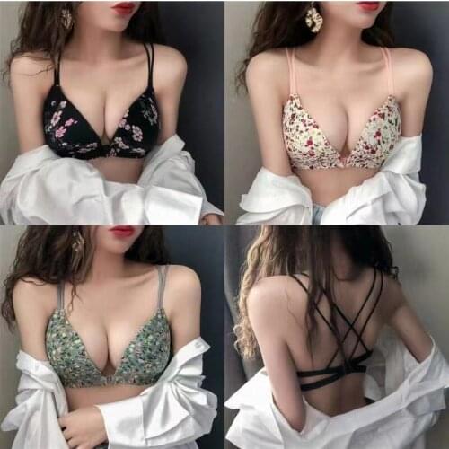 Women Floral Print Bra Front Buckle Bra Underwear Seamless Sexy Padded Lingerie Bralette Beauty Cross Back Women Push Up Bras