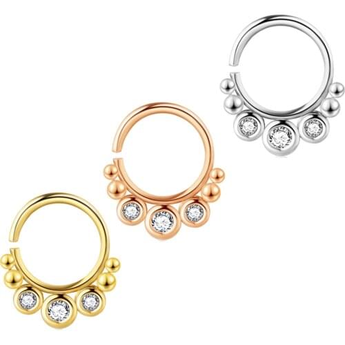 Zircon Septum Ring Brass Nose Piercing Rings 20g Hoop Lip Ring Daith Tragus Conch Cartilage Earrings Piercing Jewelry