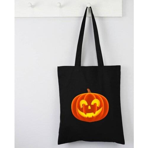Happy Pumpkin Canvas Tote Bag Halloween Pumpkin Canvas Bag Casual Custom Bag 2021 Women Halloween Cartoon Bags Plus