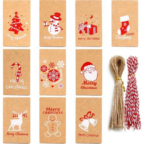 ICraft 50Sets Classic Rectangular Merry Christmas SantaClaus Reindeer Gift Tag Xmas Decoration Label Present Garment Kraft Cards
