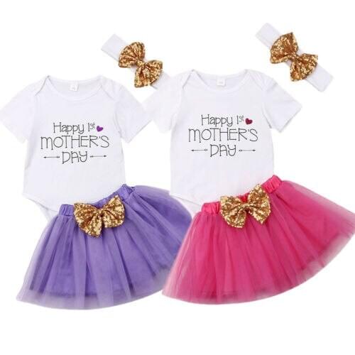 Mothers Day Outfits Baby Girl Princess Tops Romper+Tulle Skirt 2pcs Outfit Size 0-18M