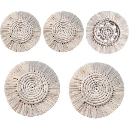 Round Woven Coasters, 5Pcs Hand Woven Placemat, Handmade Macrame Coasters, Bohemian Style Handmade Placemats