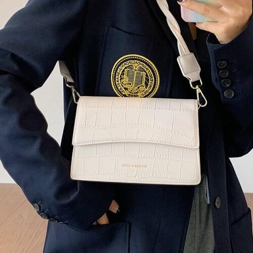 Small Leather Square Shoulder Bags for Women Stone Pattern Crossbody Bags Lady Flap Designer Handbags Simple White Messenger Bag