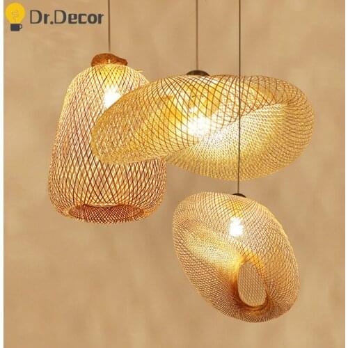 Minimalist Retro Bamboo Led Pendant Lights For Kitchen Decorate Lighting Dining Room Bedroom Home Rattan Indoor Hanging Lamp