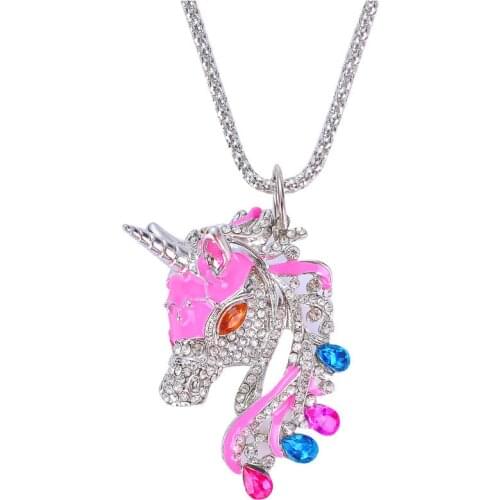 Fashion Trendy High Quality Rainbow Animal Unicorn Crystal Rhinestone Necklace Link Necklaces & Pendants For Women Girl Gifts