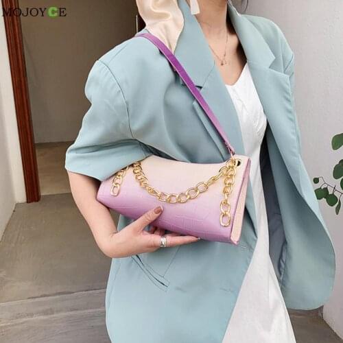 Fashion Women Shoulder Bag Gradient Color Alligator Pattern PU Leather Shoulder Underarm Bags Elegant Ladies Handbag