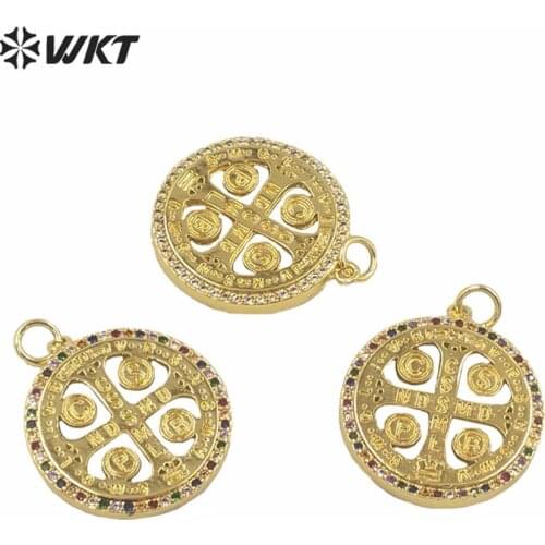 MP159 Wholesale 10pcs women pendant gold electroplated round pendant Christian cross brass pendant popular design