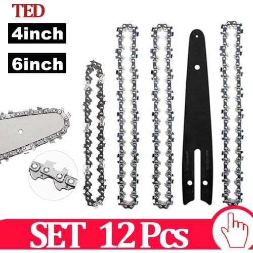 4/6 INCH Sharp Chains And Guides Set With12 Pcs For Mini Pruning Saw Electric Saw High Quality And Durable ChainSaw Accessories