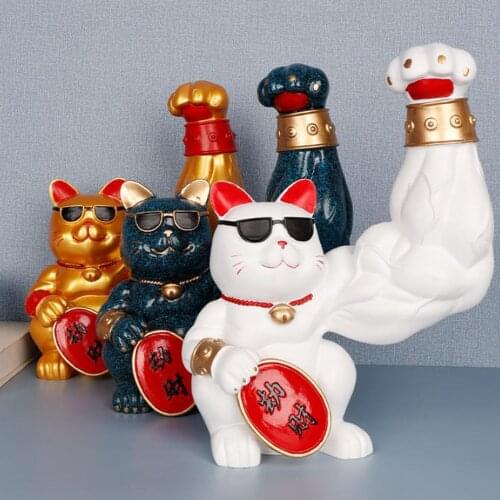 Desktop Decor Fortune Cat Shaped Artware Ornament Decorative Tools for Home Office, Golden/White/Blue/Green