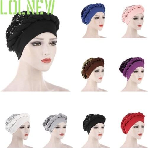 Newest Elegant Sequined Turban Hats Women Cap Beaded For India Hat Scarfs Head Wrap Headband Girl Hair Accessories Lady