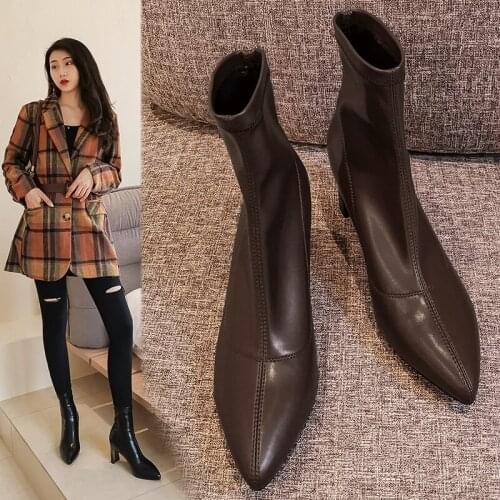 2020 spring and autumn new pointed Martin boots crystal heel short boots female wild was thin naked boots fashion boots X266