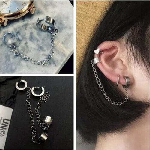 New Super Cool Dark Simple Chain One-piece Ear Bone Clip Male And Female Jumper Earrings