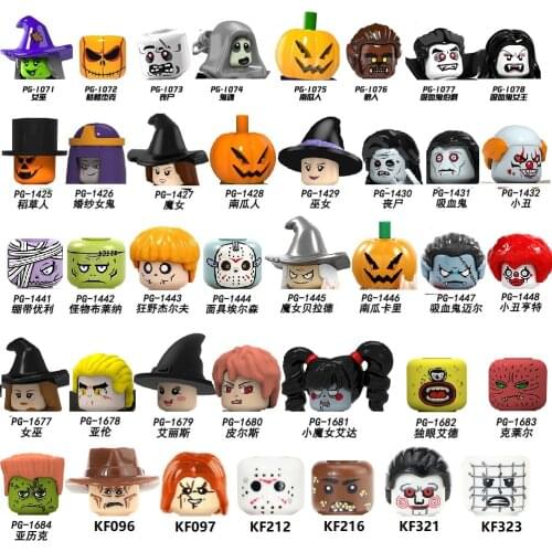 New Building Blocks Halloween Horror Head Pumpkin Man Anime Christmas Toys Female Ghost Witch Gift Figures For Children POGO