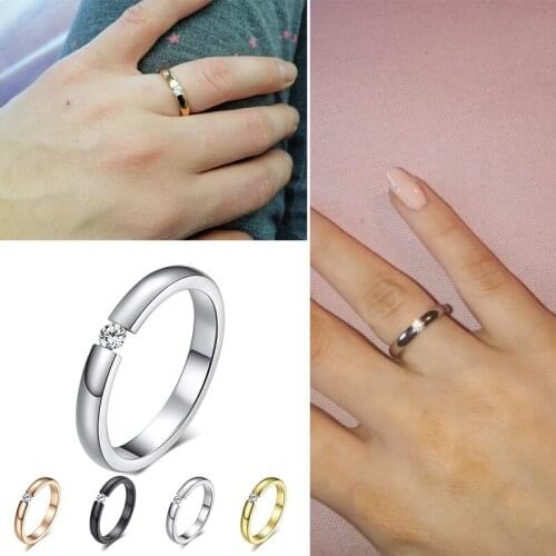 Simple 3mm Thin Stainless Steel Engagement Rings for Women,Elegant AAA CZ Stone Wedding Bands Accessory,US Size 5-10