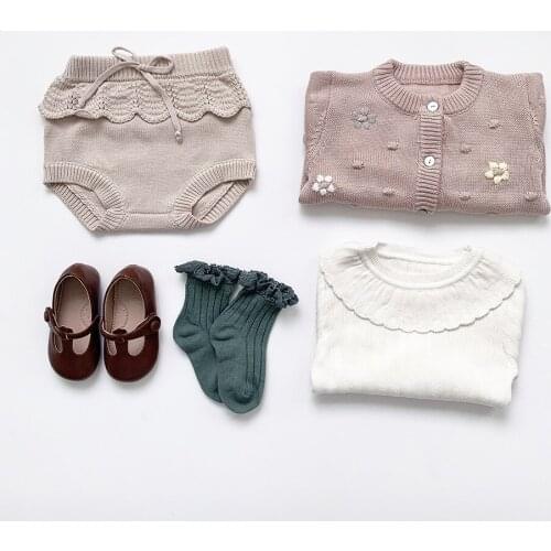 2021 Autumn Girls Embroidery Flower Cardigan Coat Girls Long Sleeve Knit Coat Children Sweater Coats Clothing