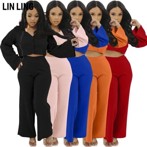 LINLING Casual Fashion Loose Two-piece Set womens Home Set Wide Leg Pants Loose Sleeve Set