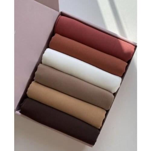 Luxury Muslim Women Custom Box Hijab Bubble Chiffon Scarf Solid Color Plain Shawl Islamic Wrap Foulard Femme Echarpe