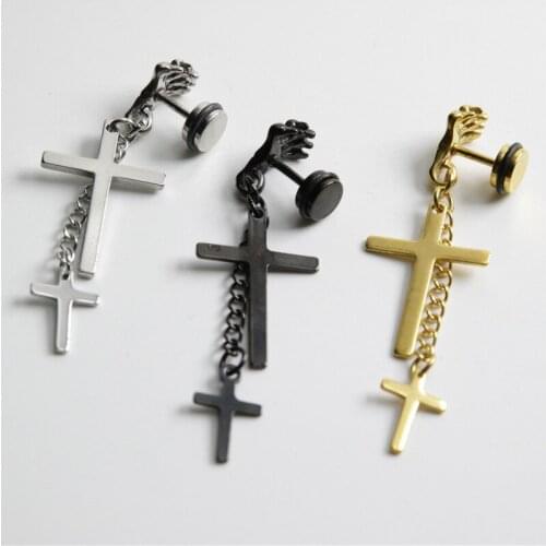 European and American Fashion Palm Double Cross Earrings Punk Personality Stainless Steel Mens Women Hip Hop Party Earrings