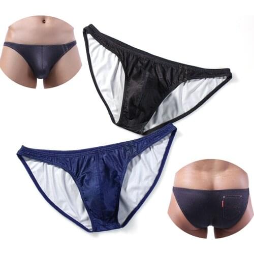 2PCS Denim Printed Men Briefs Jockstrap Sexy Bugle Pouch Underwear Cueca Thongs Slip Homme Panties Calzoncillo Underpants Bikini
