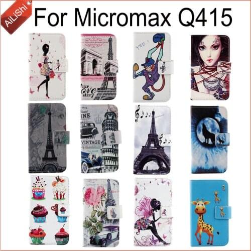 High Quality PU Lovely Cartoon Leather Case For Micromax Q415 Optional Flip Protective Colorful Painted Cover Skin