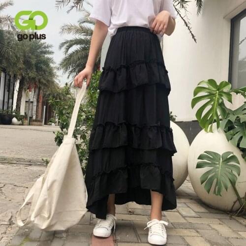 GOPLUS Winter Womens Skirts Black Korean Style Casual Elastic High Waist Ankle-Length Woman Skirts Faldas Mujer Moda 2021