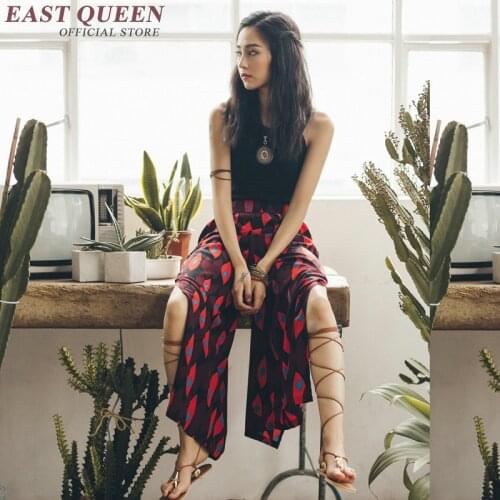 Women pants 2018 summer holiday beach sea boho pants high waist floral printed side split wide leg pants AA1863 Q