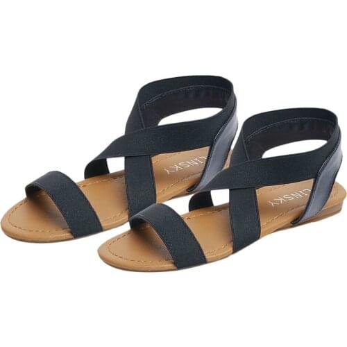 Dropshipping Womens Sandals 2019 New Summer Fashion Rome Cross Strap Flats Sandals Casual Low Heel Anti Skidding Beach Shoes
