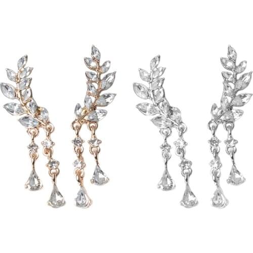 Womens Leaves Tassel Crystal Earrings Zircon Stud Earrings Alloy Ear Jewelry Factory Wholesale Earrings For Women Brincos