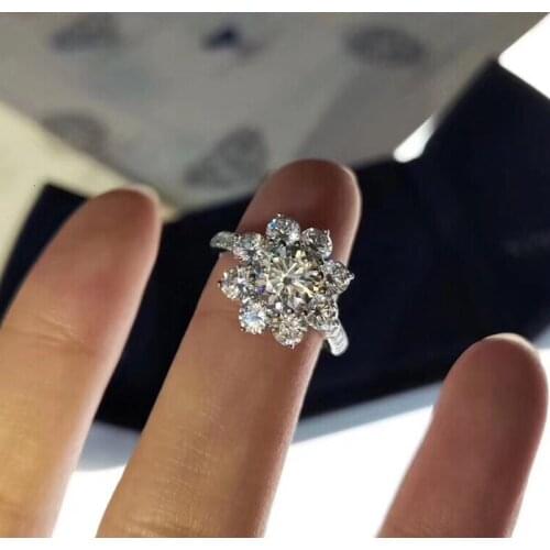 Pure 925 Sterling Silver Jewelry For Women Silver Flower Wedding Jewelry Ring Flower Stone Jewelry Size 6 7 8