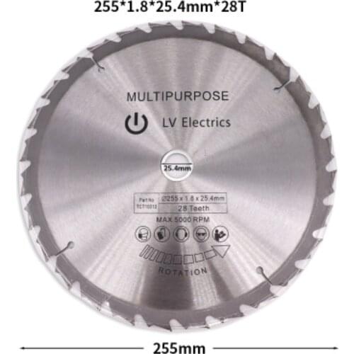 1pcs Carbide circular saw blade TCT wood saw blade Multifunction circular saw blade wholesale 255MM*1.8MM*25.4MM*28T