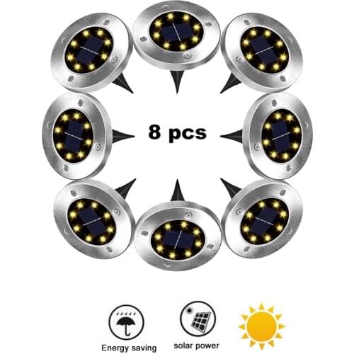 2-8pcs 8 led Solar Power Buried Stair Light 8LEDS Outdoor Garden Pathway Floor Deck Solar Disk Light Landscape Solar Ground Ligh