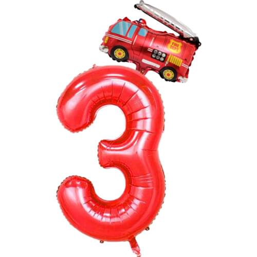 2pcs/set 32inch Red Number Foil Balloon Mini Plane Fire Truck Helium Balloons for Kids Birthday Theme Party Decoration Supplies