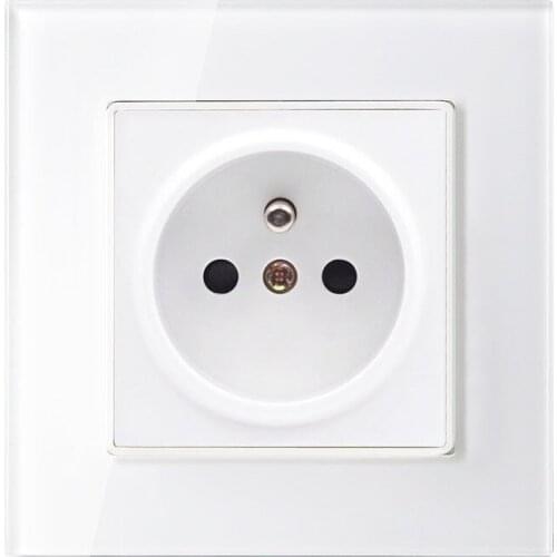 2019 Wall Crystal Glass Panel Power Socket Plug Grounded 16a French Standard Electrical Outlet 86mm * 86mm