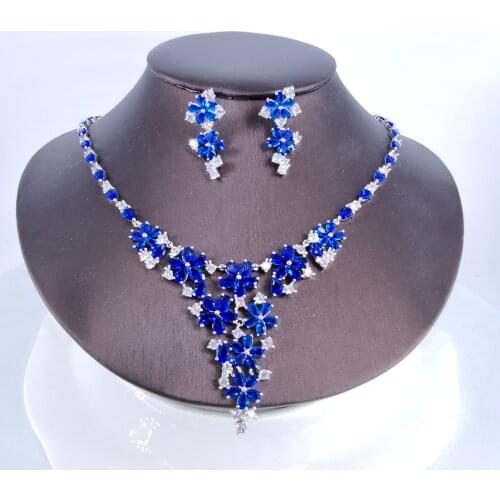 2021 New fashion retro RED flower CZ zircon necklace earring jewelry set wedding bridel banquet party dinner dressing jewelry