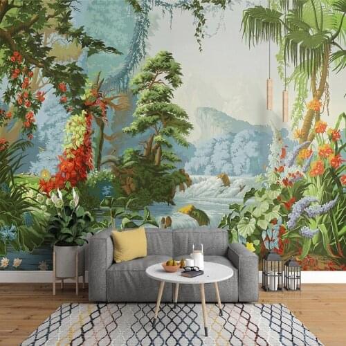 Custom 3D Murals Wall Paper European Style Retro Hand-painted Pastoral Rainforest Leaf Wallpaper Living Room Oil Painting Fresco