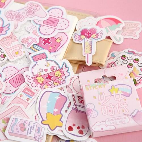 46pcs/lot Kwaii Pink Sticky Cute Cat Boxed Stickers Planner Scrapbooking Planner Decorative Stationery Kawaii Stickers