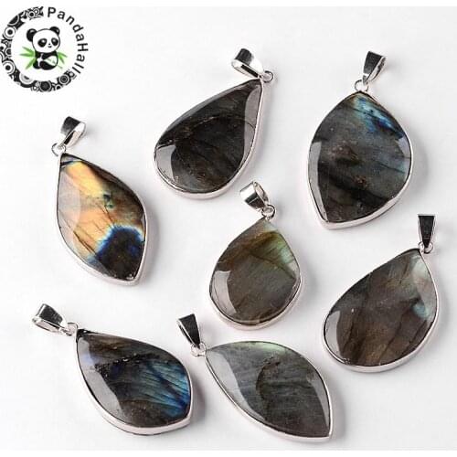 5 PCS Natural Labradorite Drop Pendants Plated Brass Findings high quality Jewelry Accessories Crafts trinket Gifts