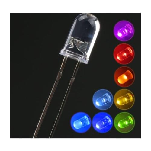 50PCS 5MM/F5 Light Emitting Diode LED Lights White Hair Red Yellow Blue Green Purple Round Head Highlighting In-line LED Lights