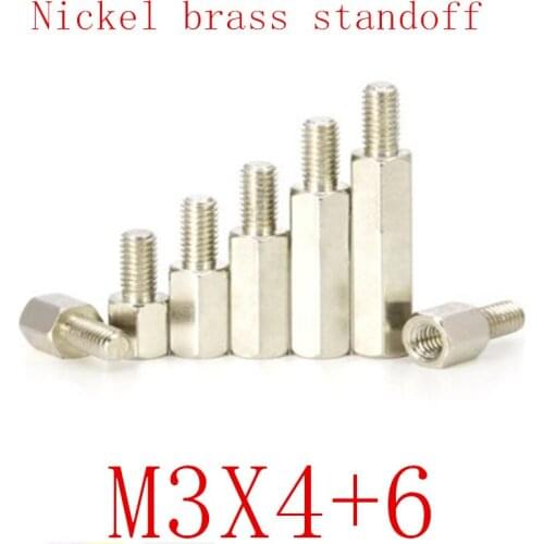 500PCS m3x4+6 Male to Female nickel Brass Standoff Spacer M3 Hexagonal Stud Spacer Pillars