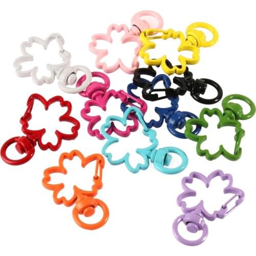 6*34mm 5pcs/lots Metal Flower Shape Hollow Keychain Split Key Ring Swivel Lobster Clasp Connector for Bag Belt Dog Mask Chains