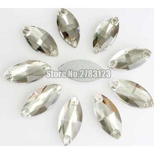 Free shipping Horse eye shape glass crystal clear white faltback sew on rhinestones with two holes diy/Clothing accessories