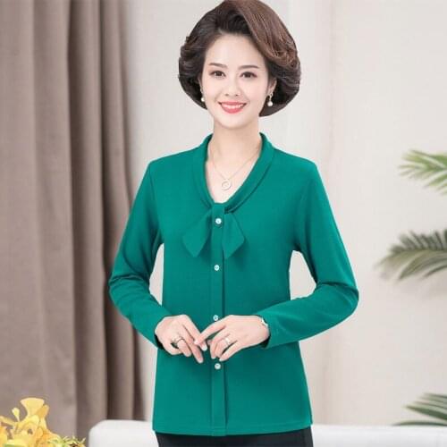 2021 New Fashion Chiffon Women Blouse and Tops Office Long Sleeve Green Women Shirts with Bow Tie V Neck Loose Female Clothing