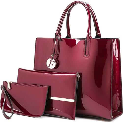 Brand 3 Sets Women Handbags High Quality Patent Leather Female Messenger Bag Luxury Tote+Ladies Shoulder Crossbody Bag+Clutch