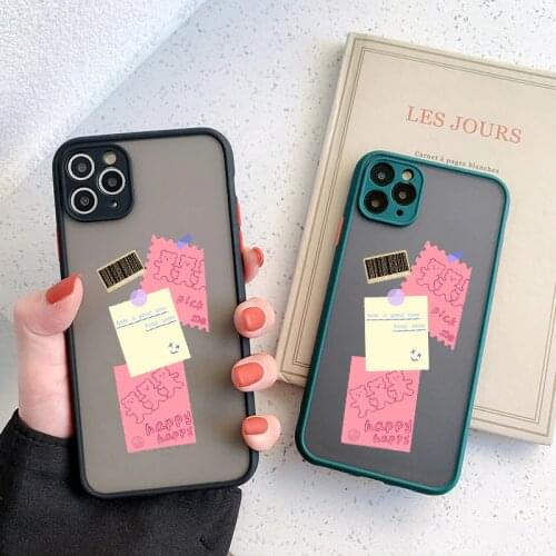 GYKZ Luxury Art Label Cartoon Bear Phone Case For iPhone 12 Pro 11 XR X XS MAX SE20 7 8 Plus Transparent Hard Matte Cover Fundas