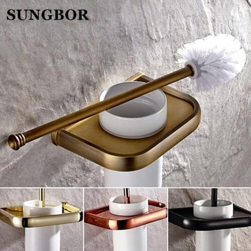 4-style Toilet Brush Holder Solid Brass Construction Base Ceramic Cup Antique Brass/golden/rose golden/oil rubbed bronze HY-2209