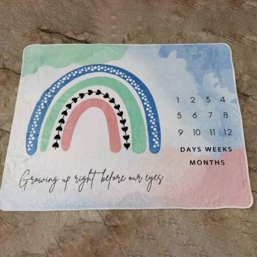 Baby Monthly Record Growth Milestone Blanket Newborn Photography Props Creative Cartoon Rainbow Printing Background Cloth H055
