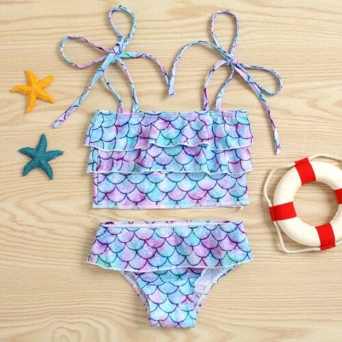 Baby Swimwear For Girls Kawaii Mermaid Print Two Pieces Suspenders Bikini Swimwear Swimsuit Bikini Baby Girl Praia Infantil