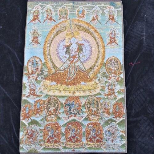 Home Decor 35" Thangka embroidery Tibetan Buddhism silk embroidery brocade Nepal Thousand-Hand Guanyin Bodhisattva Thangkas